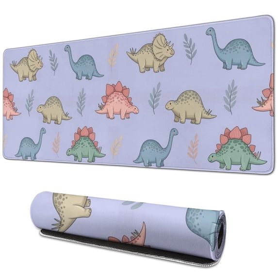 Long Mouse Pads for Desk,Purple Background Dinosaur Pattern Desk Mats on Top Of Desks, Desk Mouse Pad Extra Large with 3mm Non-Slip Base and Stitched Edge for Gaming,Office,Work,Home 31.5"x11.8"