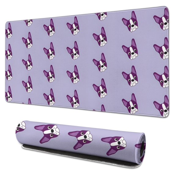 Long Mouse Pads for Desk,Purple Boston Terrier Puppy Desk Mats on Top Of Desks, Desk Mouse Pad Extra Large with 3mm Non-Slip Base and Stitched Edge for Gaming,Office,Work,Home 31.5"x15.7"