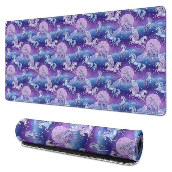 Long Mouse Pads for Desk,Purple Cartoon Pegasus Moon Pattern Desk Mats on Top Of Desks, Desk Mouse Pad Extra Large with 3mm Non-Slip Base and Stitched Edge for Gaming,Office,Work,Home 31.5"x15.7"