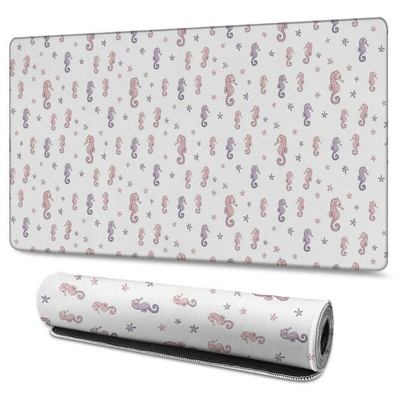 Long Mouse Pads for Desk,Purple Cartoon Seahorse Pattern Desk Mats on Top Of Desks, Desk Mouse Pad Extra Large with 3mm Non-Slip Base and Stitched Edge for Gaming,Office,Work,Home 47.3"x23.6"
