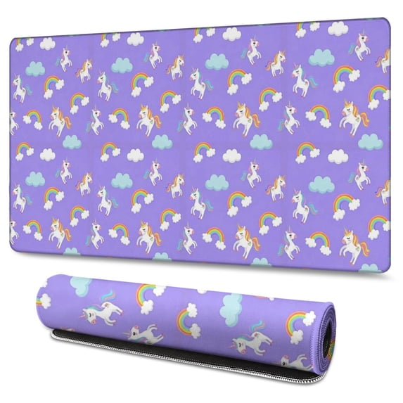 Long Mouse Pads for Desk,Purple Cartoon Unicorn Rainbow Cloud Desk Mats on Top Of Desks, Desk Mouse Pad Extra Large with 3mm Non-Slip Base and Stitched Edge for Gaming,Work,Home 47.3"x23.6"