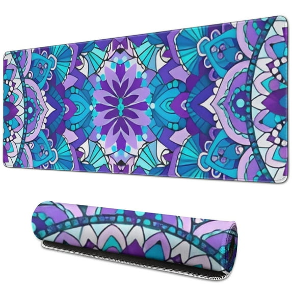 Long Mouse Pads for Desk,Purple Ethnic Mandala Pattern Desk Mats on Top Of Desks, Desk Mouse Pad Extra Large with 3mm Non-Slip Base and Stitched Edge for Gaming,Office,Work,Home 31.5"x11.8"