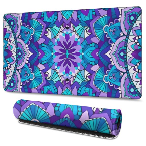 Long Mouse Pads for Desk,Purple Ethnic Mandala Pattern Desk Mats on Top Of Desks, Desk Mouse Pad Extra Large with 3mm Non-Slip Base and Stitched Edge for Gaming,Office,Work,Home 47.3"x23.6"