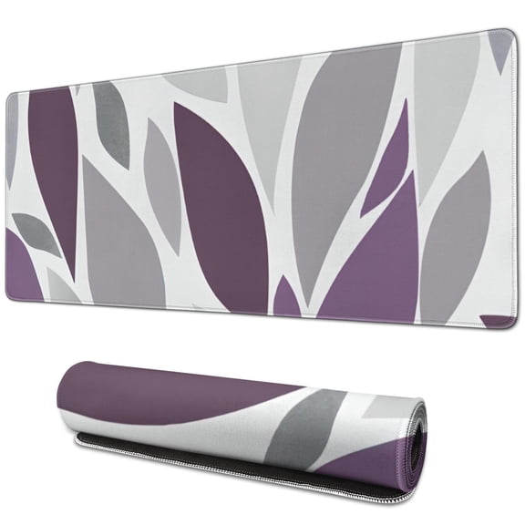Long Mouse Pads for Desk,Purple Leaf Pattern Desk Mats on Top Of Desks, Desk Mouse Pad Extra Large with 3mm Non-Slip Base and Stitched Edge for Gaming,Office,Work,Home 31.5"x11.8"