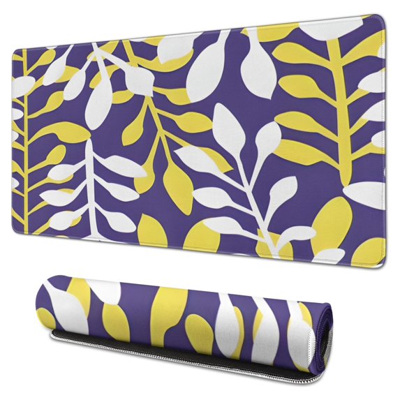 Long Mouse Pads for Desk,Purple Leaf Pattern Desk Mats on Top Of Desks, Desk Mouse Pad Extra Large with 3mm Non-Slip Base and Stitched Edge for Gaming,Office,Work,Home 31.5"x15.7"