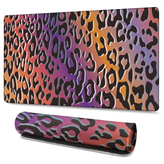 Long Mouse Pads for Desk,Purple and Orange Of Leopard Print Desk Mats on Top Of Desks, Desk Mouse Pad Extra Large with 3mm Non-Slip Base and Stitched Edge for Gaming,Office,Work,Home 47.3"x23.6"