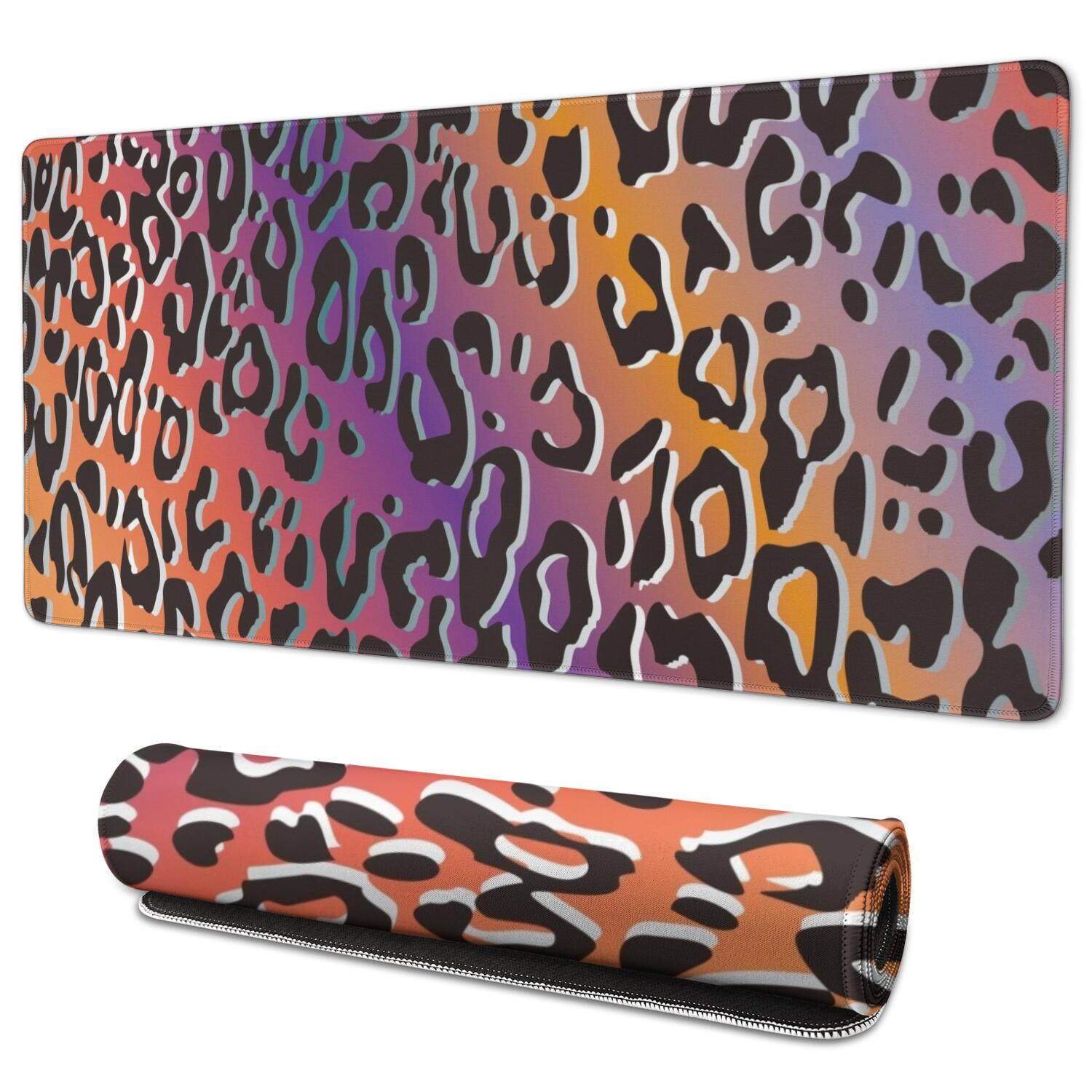 Long Mouse Pads for Desk,Purple and Orange Of Leopard Print Desk Mats on Top Of Desks, Desk Mouse Pad Extra Large with 3mm Non-Slip Base and Stitched Edge for Gaming,Office,Work,Home 35.4"x15.7"