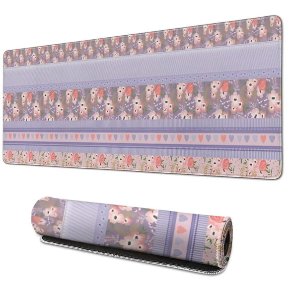 Long Mouse Pads for Desk,Purple Pioneer Flower Striped Pattern Desk Mats on Top Of Desks, Desk Mouse Pad Extra Large with 3mm Non-Slip Base and Stitched Edge for Gaming,Office,Work,Home 31.5"x11.8"