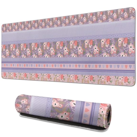 Long Mouse Pads for Desk,Purple Pioneer Flower Striped Pattern Desk Mats on Top Of Desks, Desk Mouse Pad Extra Large with 3mm Non-Slip Base and Stitched Edge for Gaming,Office,Work,Home 31.5"x11.8"