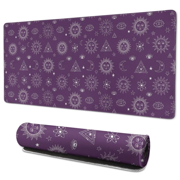 Long Mouse Pads for Desk,Purple Sun Moon Triangle Pattern Desk Mats on Top Of Desks, Desk Mouse Pad Extra Large with 3mm Non-Slip Base and Stitched Edge for Gaming,Office,Work,Home 35.4"x15.7"