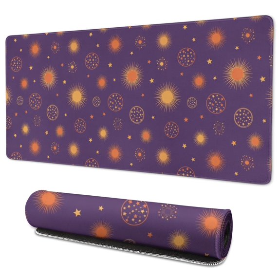 Long Mouse Pads for Desk,Purple Sun Star Circle Pattern Desk Mats on Top Of Desks, Desk Mouse Pad Extra Large with 3mm Non-Slip Base and Stitched Edge for Gaming,Office,Work,Home 35.4"x15.7"