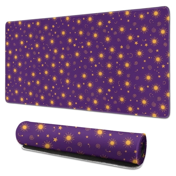 Long Mouse Pads for Desk,Purple Sun Star Swirl Pattern Desk Mats on Top Of Desks, Desk Mouse Pad Extra Large with 3mm Non-Slip Base and Stitched Edge for Gaming,Office,Work,Home 31.5"x15.7"