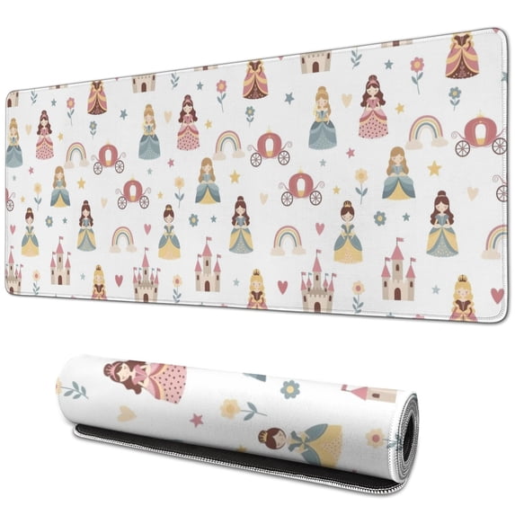Long Mouse Pads for Desk,Rainbow Princess Carriage Pattern Desk Mats on Top Of Desks, Desk Mouse Pad Extra Large with 3mm Non-Slip Base and Stitched Edge for Gaming,Office,Work,Home 31.5"x11.8"