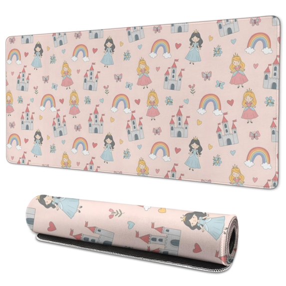 Long Mouse Pads for Desk,Rainbow Princess Castle Pattern Desk Mats on Top Of Desks, Desk Mouse Pad Extra Large with 3mm Non-Slip Base and Stitched Edge for Gaming,Office,Work,Home 35.4"x15.7"