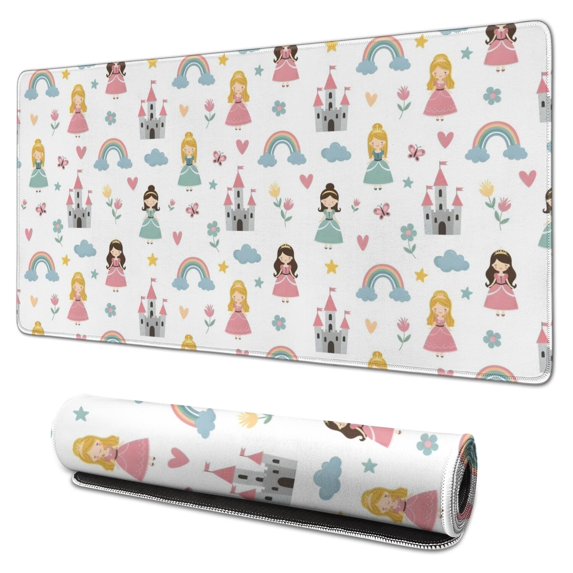Long Mouse Pads for Desk,Rainbow Princess Castle Pattern Desk Mats on Top Of Desks, Desk Mouse Pad Extra Large with 3mm Non-Slip Base and Stitched Edge for Gaming,Office,Work,Home 31.5"x15.7"