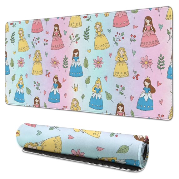 Long Mouse Pads for Desk,Rainbow Princess Flower Pattern Desk Mats on Top Of Desks, Desk Mouse Pad Extra Large with 3mm Non-Slip Base and Stitched Edge for Gaming,Office,Work,Home 31.5"x15.7"