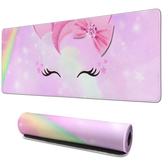 Long Mouse Pads for Desk,Rainbow Unicorn Pattern Desk Mats on Top Of Desks, Desk Mouse Pad Extra Large with 3mm Non-Slip Base and Stitched Edge for Gaming,Office,Work,Home 31.5"x11.8"
