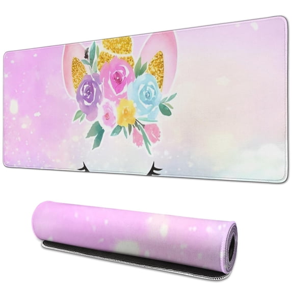 Long Mouse Pads for Desk,Rainbow Unicorn Pattern Desk Mats on Top Of Desks, Desk Mouse Pad Extra Large with 3mm Non-Slip Base and Stitched Edge for Gaming,Office,Work,Home 31.5"x11.8"