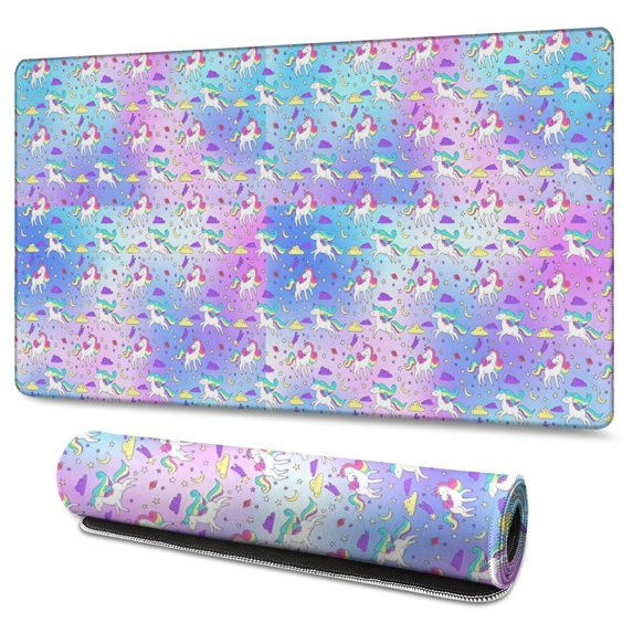 Long Mouse Pads for Desk,Rainbow Unicorn Pattern Desk Mats on Top Of Desks, Desk Mouse Pad Extra Large with 3mm Non-Slip Base and Stitched Edge for Gaming,Office,Work,Home 47.3"x23.6"