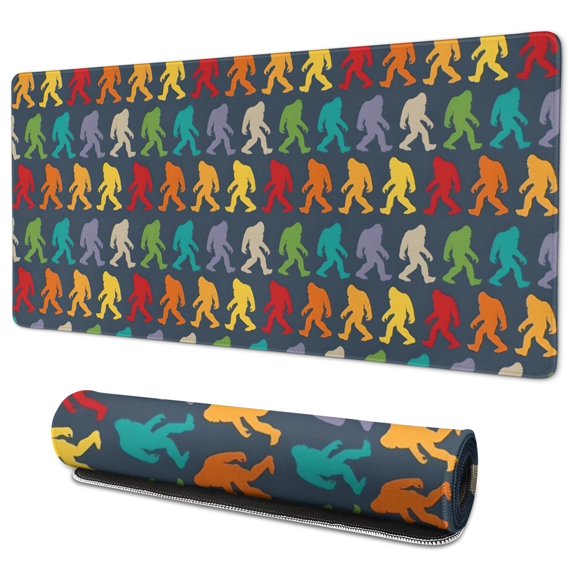 Long Mouse Pads for Desk,Red Bigfoot Pattern Desk Mats on Top Of Desks, Desk Mouse Pad Extra Large with 3mm Non-Slip Base and Stitched Edge for Gaming,Office,Work,Home 35.4"x15.7"