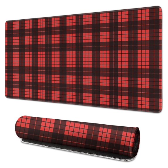 Long Mouse Pads for Desk,Red and Black Christmas Plaid Pattern Desk Mats on Top Of Desks, Desk Mouse Pad Extra Large with 3mm Non-Slip Base and Stitched Edge for Gaming,Office,Work,Home 31.5x15.7in