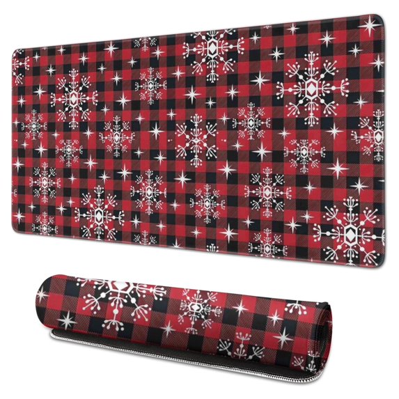 Long Mouse Pads for Desk,Red and Black Christmas Snowflake Desk Mats on Top Of Desks, Desk Mouse Pad Extra Large with 3mm Non-Slip Base and Stitched Edge for Gaming,Work,Home 31.5x15.7in
