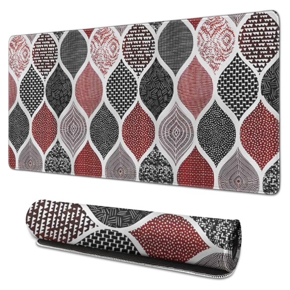Long Mouse Pads for Desk,Red and Black Ethnic Geometric Pattern Desk Mats on Top Of Desks, Desk Mouse Pad Extra Large with 3mm Non-Slip Base and Stitched Edge for Gaming,Office,Work,Home 31.5"x15.7"