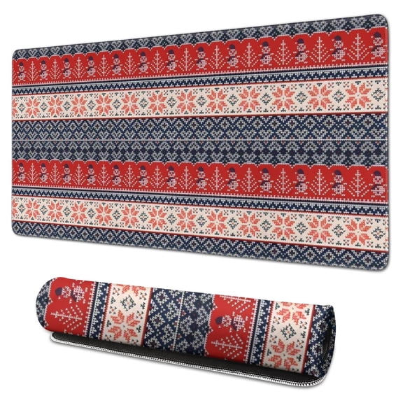 Long Mouse Pads for Desk,Red and Blue Christmas Knitted Pattern Desk Mats on Top Of Desks, Desk Mouse Pad Extra Large with 3mm Non-Slip Base and Stitched Edge for Gaming,Office,Work,Home 31.5x15.7in