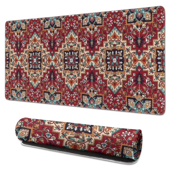 Long Mouse Pads for Desk,Red Boho Ethnic Geometric Pattern Desk Mats on Top Of Desks, Desk Mouse Pad Extra Large with 3mm Non-Slip Base and Stitched Edge for Gaming,Office,Work,Home 31.5"x15.7"