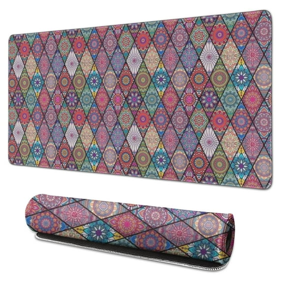 Long Mouse Pads for Desk,Red Boho Ethnic Geometric Pattern Desk Mats on Top Of Desks, Desk Mouse Pad Extra Large with 3mm Non-Slip Base and Stitched Edge for Gaming,Office,Work,Home 31.5"x15.7"