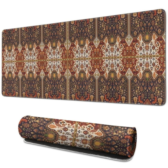 Long Mouse Pads for Desk,Red Boho Ethnic Geometric Pattern Desk Mats on Top Of Desks, Desk Mouse Pad Extra Large with 3mm Non-Slip Base and Stitched Edge for Gaming,Office,Work,Home 31.5"x11.8"