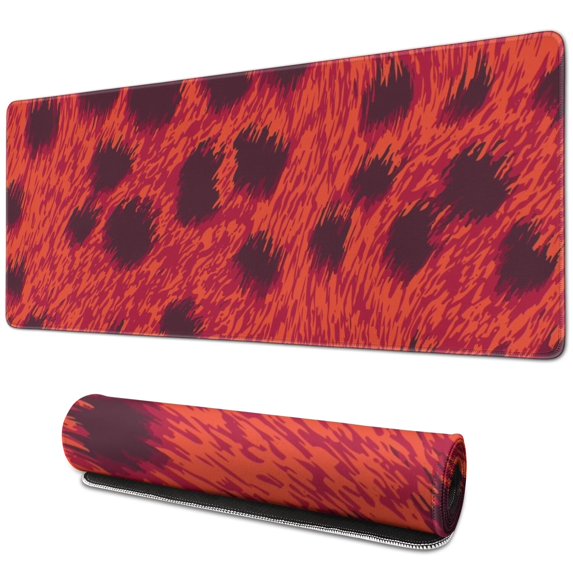 Long Mouse Pads for Desk,Red Cheetah Leopard Pattern Desk Mats on Top Of Desks, Desk Mouse Pad Extra Large with 3mm Non-Slip Base and Stitched Edge for Gaming,Office,Work,Home 31.5"x11.8"