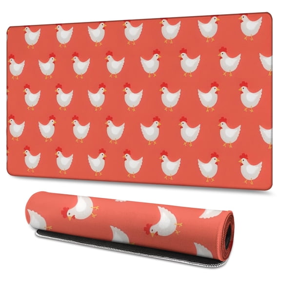 Long Mouse Pads for Desk,Red Chicken Pattern Desk Mats on Top Of Desks, Desk Mouse Pad Extra Large with 3mm Non-Slip Base and Stitched Edge for Gaming,Office,Work,Home 47.3x23.6in