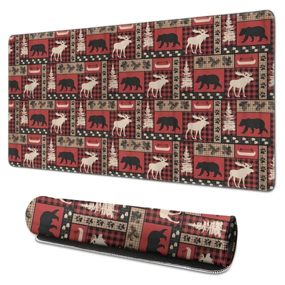 Long Mouse Pads for Desk,Red Christmas Animal and Tree Pattern Desk Mats on Top Of Desks, Desk Mouse Pad Extra Large with 3mm Non-Slip Base and Stitched Edge for Gaming,Office,Work,Home 31.5x15.7in