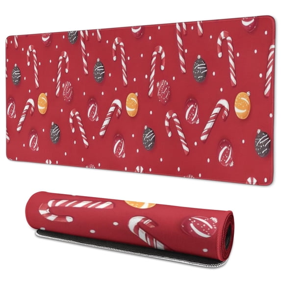 Long Mouse Pads for Desk,Red Christmas Candy Cane Pattern Desk Mats on Top Of Desks, Desk Mouse Pad Extra Large with 3mm Non-Slip Base and Stitched Edge for Gaming,Office,Work,Home 35.4x15.7in