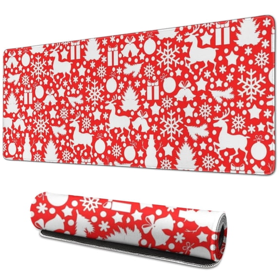 Long Mouse Pads for Desk,Red Christmas Deer and Gift Pattern Desk Mats on Top Of Desks, Desk Mouse Pad Extra Large with 3mm Non-Slip Base and Stitched Edge for Gaming,Office,Work,Home 31.5x11.8in