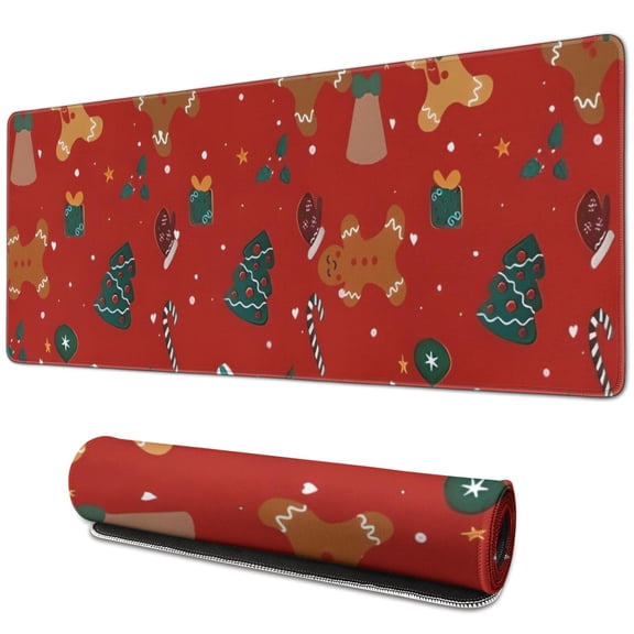 Long Mouse Pads for Desk,Red Christmas Gingerbread Man Pattern Desk Mats on Top Of Desks, Desk Mouse Pad Extra Large with 3mm Non-Slip Base and Stitched Edge for Gaming,Office,Work,Home 31.5x11.8in