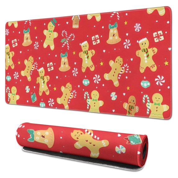 Long Mouse Pads for Desk,Red Christmas Gingerbread Man Pattern Desk Mats on Top Of Desks, Desk Mouse Pad Extra Large with 3mm Non-Slip Base and Stitched Edge for Gaming,Office,Work,Home 31.5x15.7in