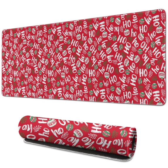 Long Mouse Pads for Desk,Red Christmas HO Pattern Desk Mats on Top Of Desks, Desk Mouse Pad Extra Large with 3mm Non-Slip Base and Stitched Edge for Gaming,Office,Work,Home 31.5x11.8in