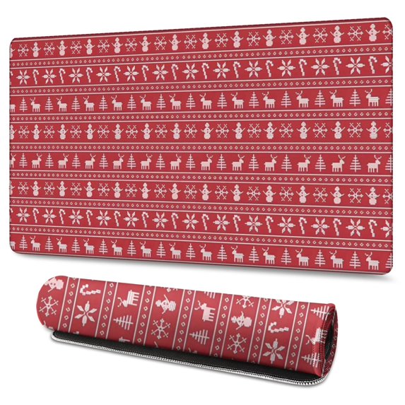 Long Mouse Pads for Desk,Red Christmas Knitted Pattern Desk Mats on Top Of Desks, Desk Mouse Pad Extra Large with 3mm Non-Slip Base and Stitched Edge for Gaming,Office,Work,Home 47.3x23.6in