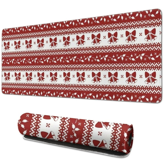 Long Mouse Pads for Desk,Red Christmas Knitted Pattern Desk Mats on Top Of Desks, Desk Mouse Pad Extra Large with 3mm Non-Slip Base and Stitched Edge for Gaming,Office,Work,Home 31.5x11.8in