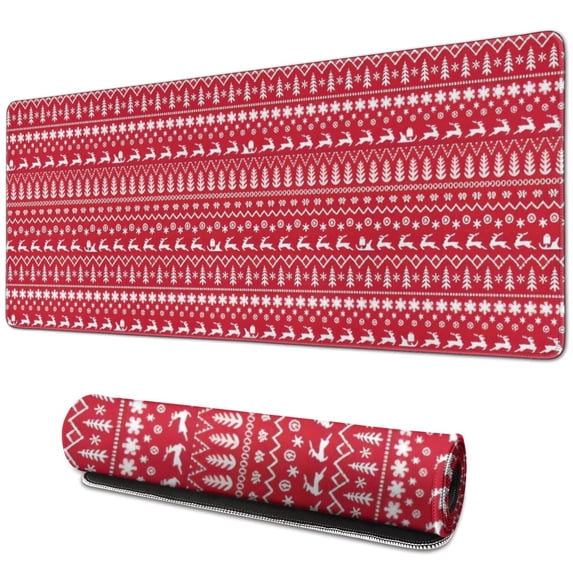 Long Mouse Pads for Desk,Red Christmas Pattern Desk Mats on Top Of Desks, Desk Mouse Pad Extra Large with 3mm Non-Slip Base and Stitched Edge for Gaming,Office,Work,Home 31.5x11.8in