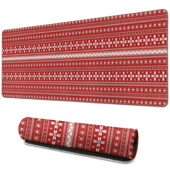 Long Mouse Pads for Desk,Red Christmas Pattern Desk Mats on Top Of Desks, Desk Mouse Pad Extra Large with 3mm Non-Slip Base and Stitched Edge for Gaming,Office,Work,Home 31.5x11.8in