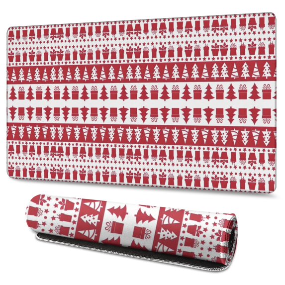 Long Mouse Pads for Desk,Red Christmas Pattern Desk Mats on Top Of Desks, Desk Mouse Pad Extra Large with 3mm Non-Slip Base and Stitched Edge for Gaming,Office,Work,Home 47.3x23.6in
