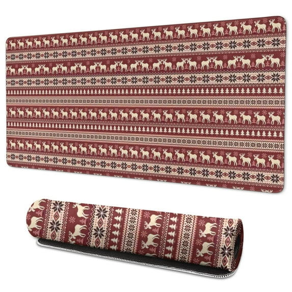 Long Mouse Pads for Desk,Red Christmas Reindeer Pattern Desk Mats on Top Of Desks, Desk Mouse Pad Extra Large with 3mm Non-Slip Base and Stitched Edge for Gaming,Office,Work,Home 35.4x15.7in