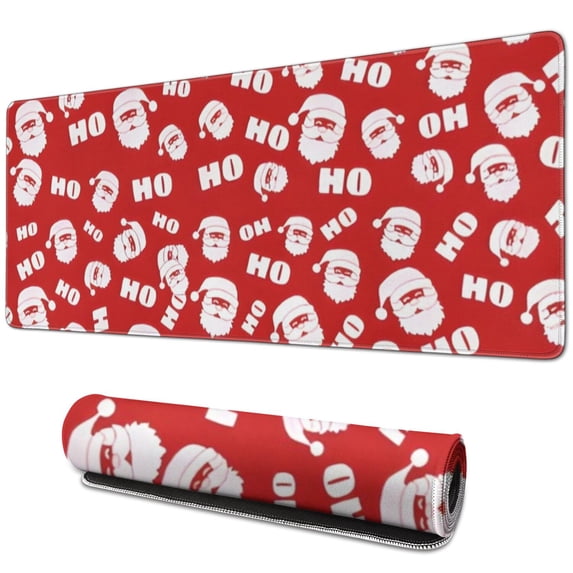 Long Mouse Pads for Desk,Red Christmas Santa Pattern Desk Mats on Top Of Desks, Desk Mouse Pad Extra Large with 3mm Non-Slip Base and Stitched Edge for Gaming,Office,Work,Home 31.5x11.8in