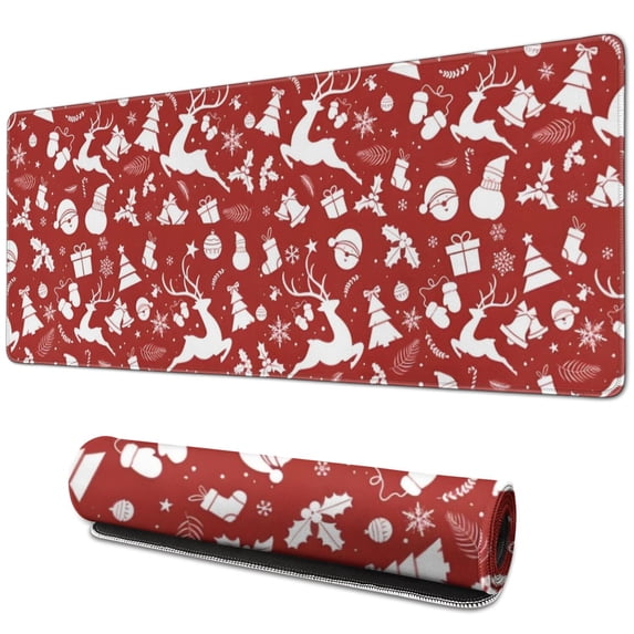 Long Mouse Pads for Desk,Red Christmas Silhouette Pattern Desk Mats on Top Of Desks, Desk Mouse Pad Extra Large with 3mm Non-Slip Base and Stitched Edge for Gaming,Office,Work,Home 31.5x11.8in