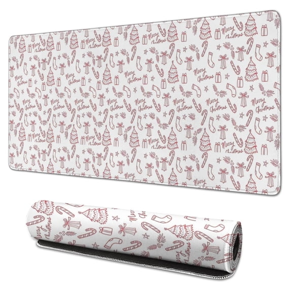 Long Mouse Pads for Desk,Red Christmas Sketch Pattern Desk Mats on Top Of Desks, Desk Mouse Pad Extra Large with 3mm Non-Slip Base and Stitched Edge for Gaming,Office,Work,Home 31.5x15.7in