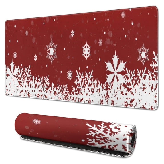 Long Mouse Pads for Desk,Red Christmas Snowflake Pattern Desk Mats on Top Of Desks, Desk Mouse Pad Extra Large with 3mm Non-Slip Base and Stitched Edge for Gaming,Office,Work,Home 31.5x15.7in