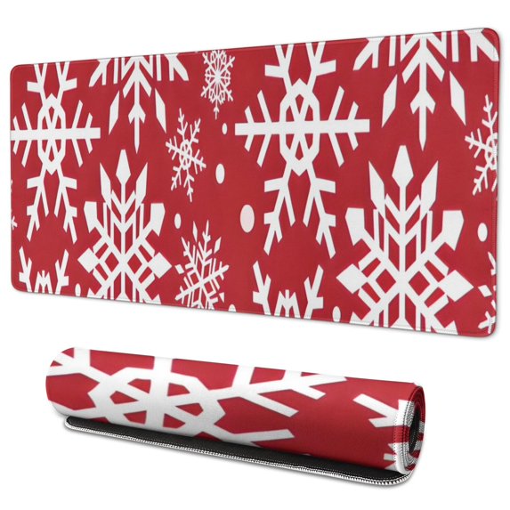 Long Mouse Pads for Desk,Red Christmas Snowflake Pattern Desk Mats on Top Of Desks, Desk Mouse Pad Extra Large with 3mm Non-Slip Base and Stitched Edge for Gaming,Office,Work,Home 35.4x15.7in